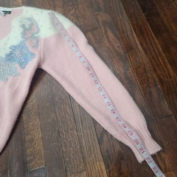Vintage 90s Dana Scott Wool Pastel Pink Bedazzled Sweater - Picture 12 of 13